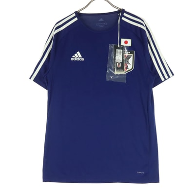 未使用 adidas アディダス フロントプリント ワンポイントロゴ サッカー 半袖 Tシャツ M ブルー ユニフォーム 日本代表