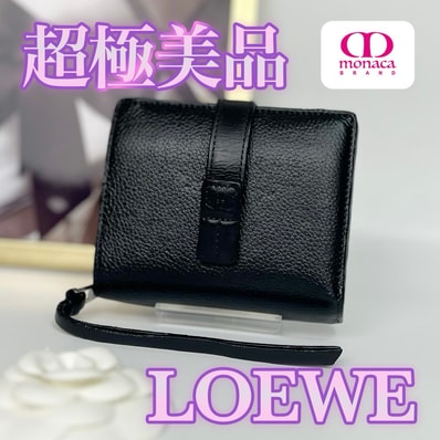 超極美品 LOEWE コンパクト ジップウォレット ソフトグレインカーフ ブラック レディース メンズ