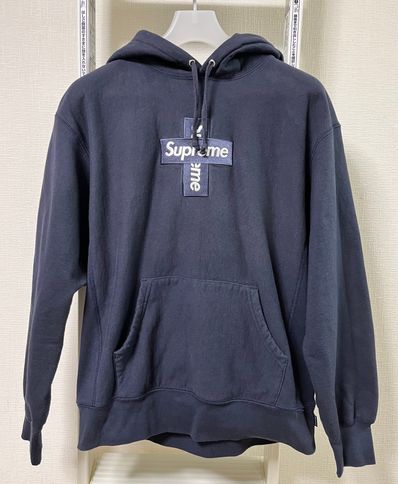 Supreme Cross Box Logo Hooded Sweatshirt "Navy"