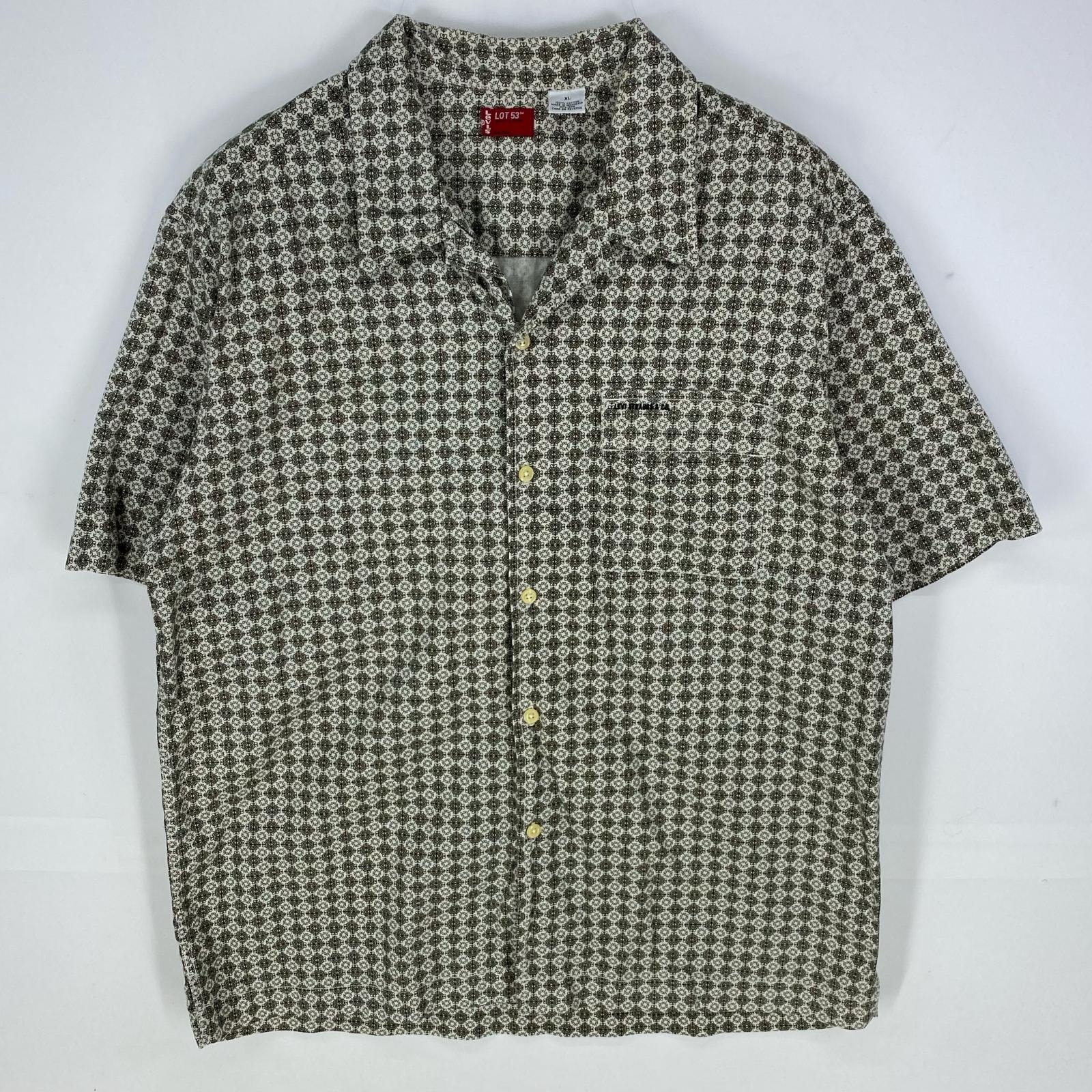 古着 リーバイス Levi's 半袖シャツ 刺繍ロゴ 胸ポケット ワンポイント 大きいサイズ XL ブラウン系 総柄 メンズ