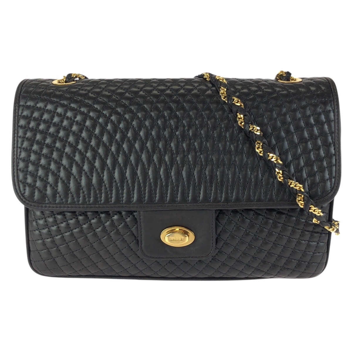 美品 BALLY バリー ヴィンテージ キルティング ブラック 黒 ゴールド金具 レザー チェーンショルダーバッグ 602295 【中古】