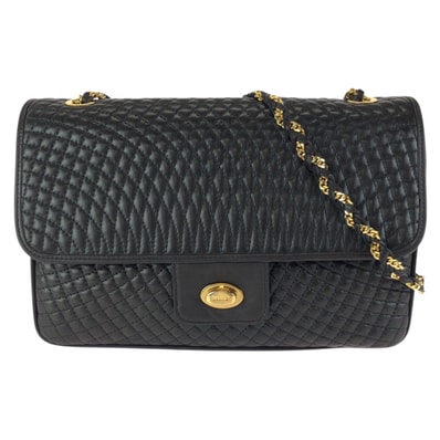 美品 BALLY バリー ヴィンテージ キルティング ブラック 黒 ゴールド金具 レザー チェーンショルダーバッグ 602295 【中古】