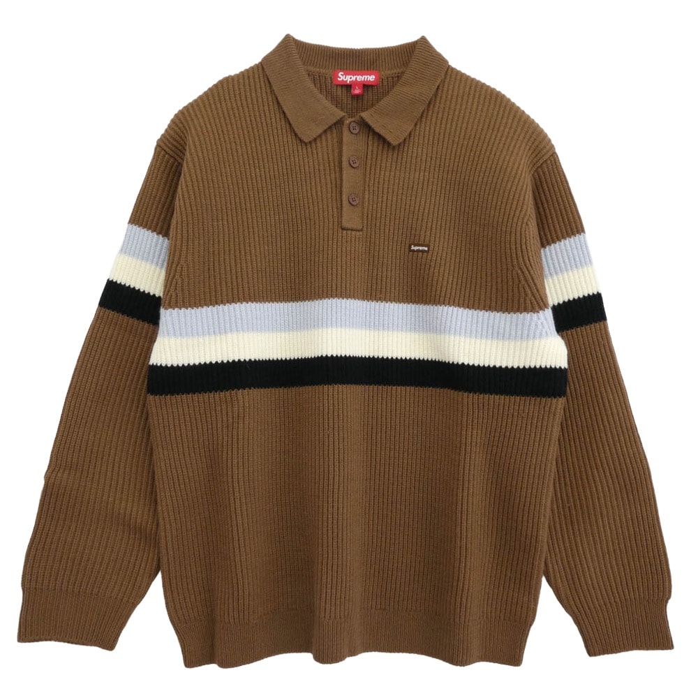 Supreme シュプリーム ニット 23AW Small Box Polo Sweater スモール ボックス ポロ セーター ニット ブラウン系 L【極上美品】【中古】