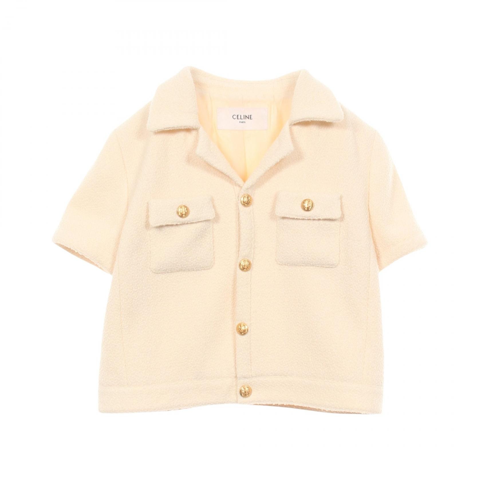 セリーヌ CELINE ツイード 半袖 衣料品 アウター ウール レディース アイボリー系 【中古】