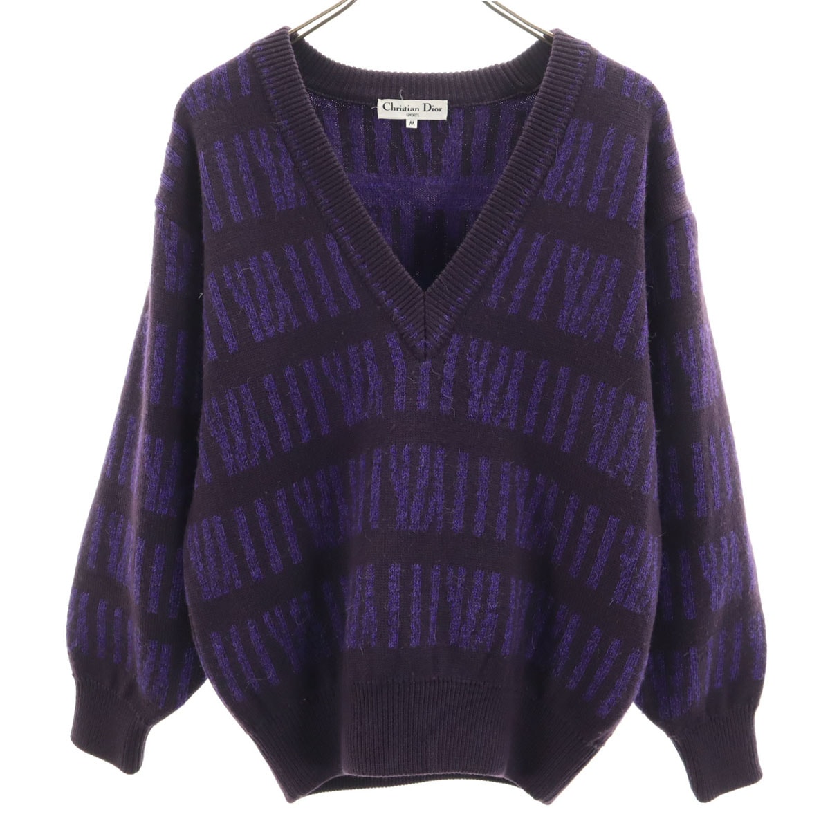 Christian Dior SPORTS クリスチャンディオールスポーツ 90s オールド 総柄 長袖 Vネック セーター M パープル ニット