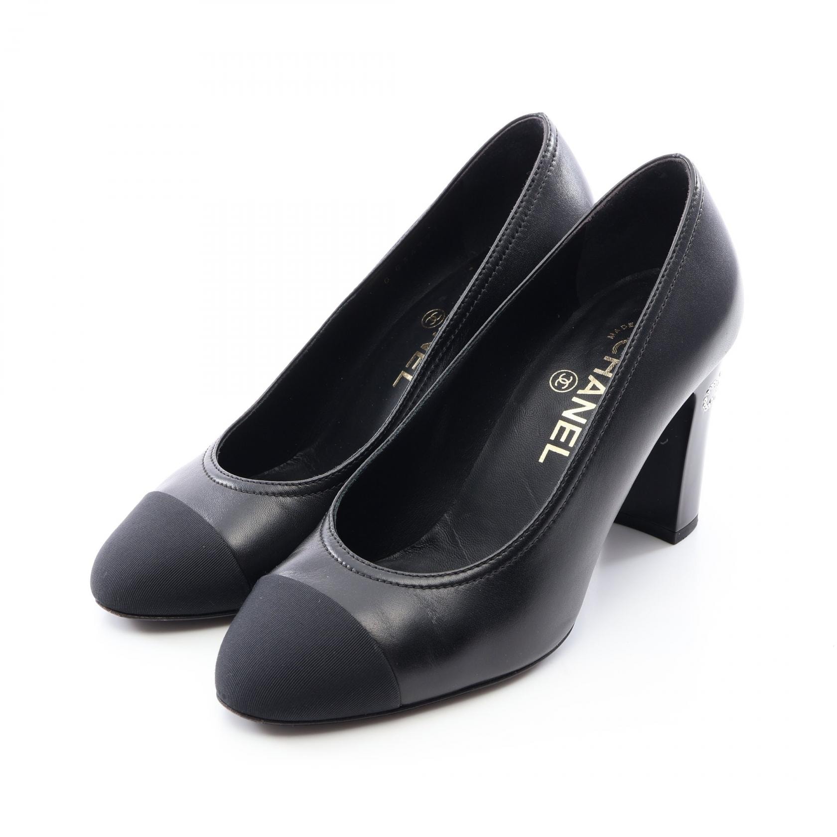 シャネル CHANEL ココマーク パンプス 靴 レザー ファブリック / ラインストーン レディース ブラック系 【中古】