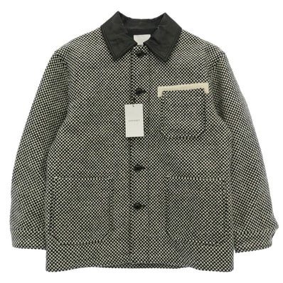 SOPHNET. ソフネット 25AW SPNT-252006 × Kvadrat LEATHER COLLAR COVERALL Sisu クヴァドラ 襟レザー カバーオール ウール ジャケット ブラック系 ホワイト系 1【新古品】【未使用】【中古】
