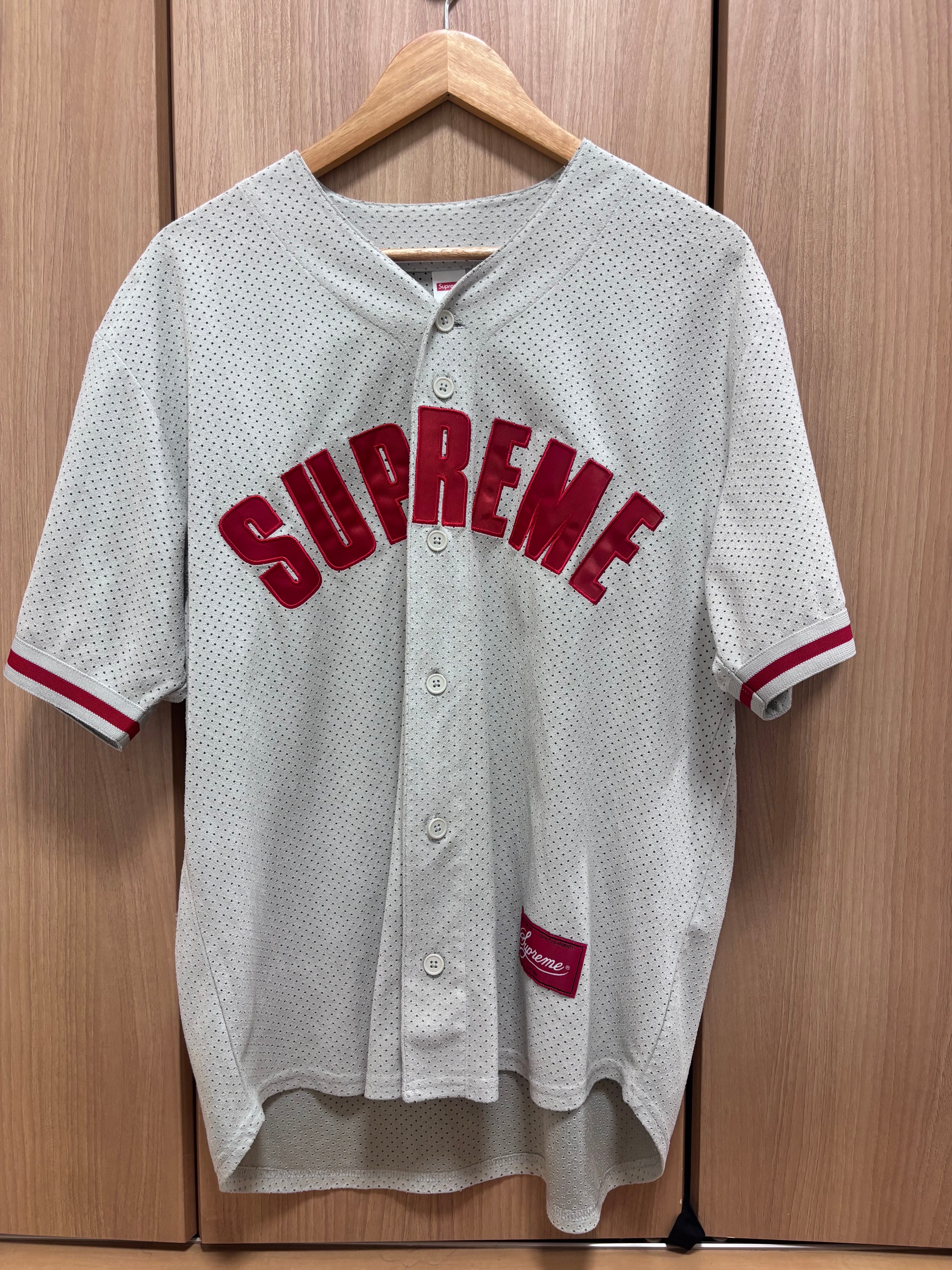 Supreme Ultrasuede Mesh Baseball Jersey "Grey"