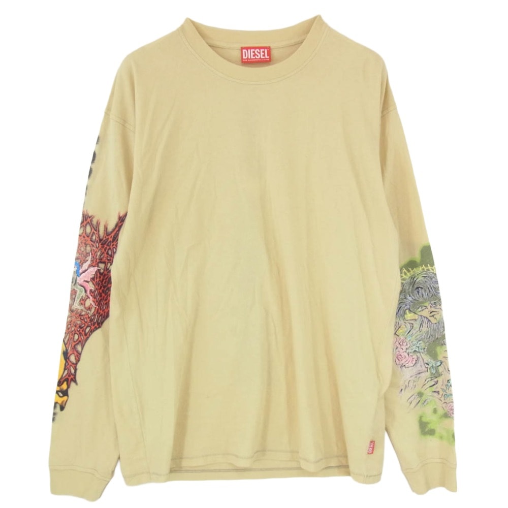 DIESEL ディーゼル A16216 T-BOXT-LS-R4 アーム バックプリント ロングスリーブ Tシャツ 長袖カットソー ベージュ系 S【中古】