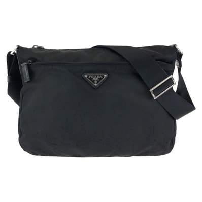 PRADA プラダ テスート 三角ロゴプレート ブラック 黒 シルバー金具 ナイロン ショルダーバッグ メッセンジャーバッグ 602896 【中古】