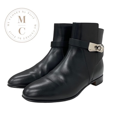 エルメス HERMES ネオ ブーツ ショートブーツ 靴 シューズ レザー ブラック 黒 シルバー ケリー金具