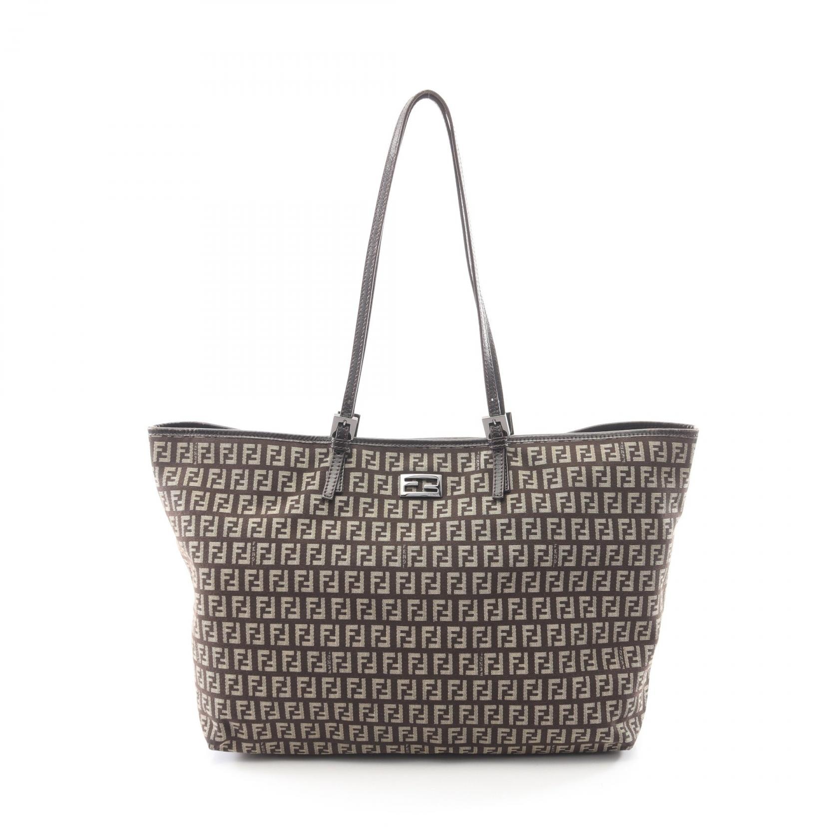 フェンディ FENDI ズッキーノ トートバッグ バッグ キャンバス レザー レディース ベージュ系 / ブラウン系 【中古】