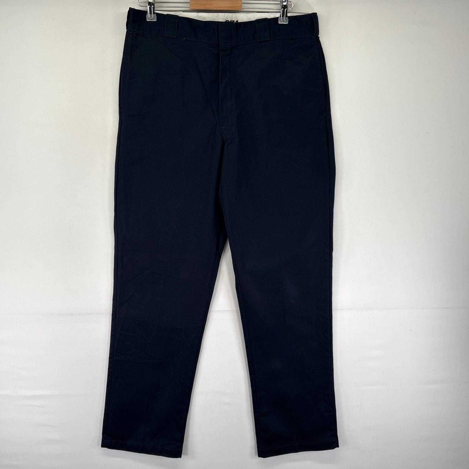 古着 ディッキーズ Dickies パンツ チノパン ストレート ジッパーフライ スラックス 874 センタープレス W36 L34  ネイビー系 メンズ