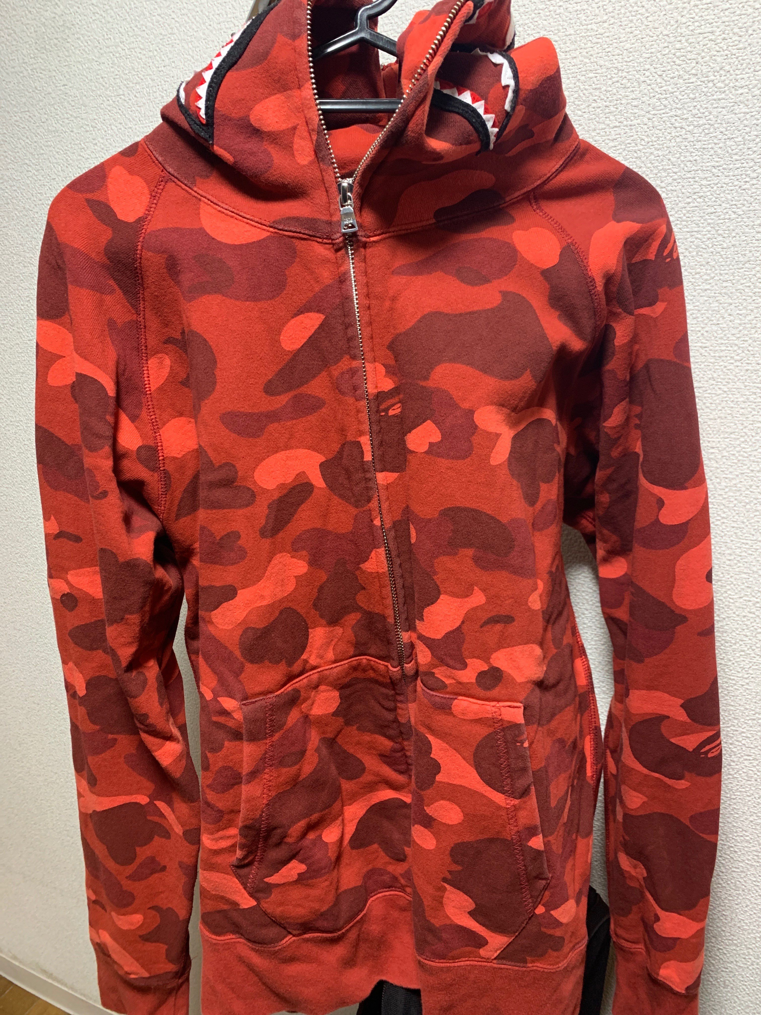 A BATHING APE 1st Camo PONR Shark Full Zip Hoodie "Red"