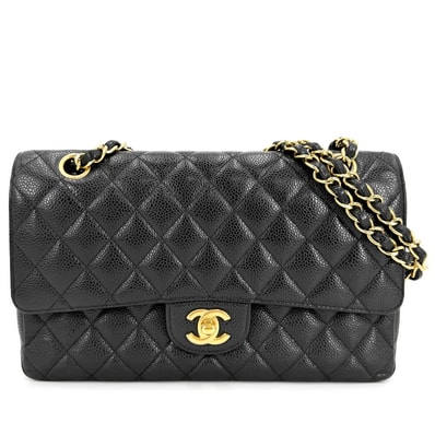 CHANEL シャネル ショルダーバッグ マトラッセ25 ダブルチェーン ココマーク ダブルフラップ 肩掛け 斜め掛け キャビアスキン ブラック 黒 ゴールド金具 レディース【中古品】