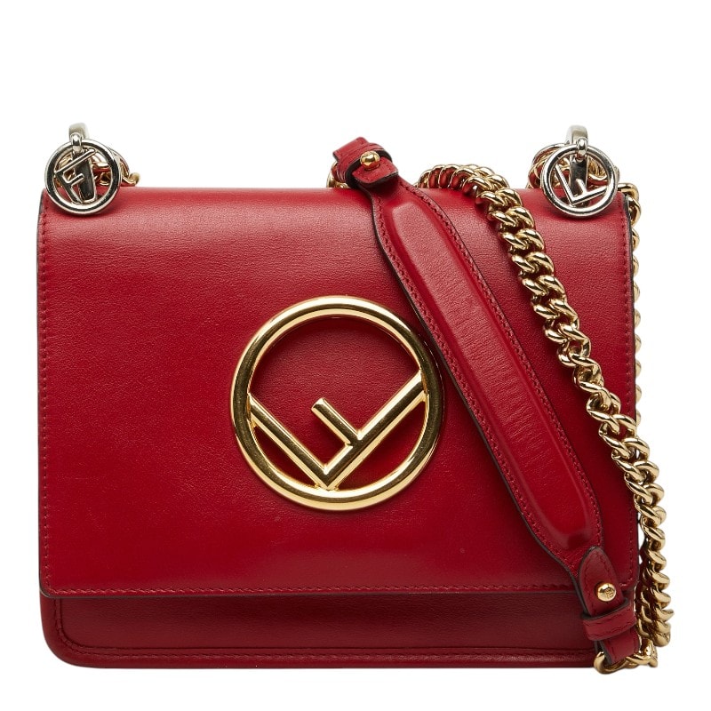 フェンディ ミニ キャナイ エフ チェーン ショルダーバッグ 8BT286 レッド レザー レディース FENDI 【中古】