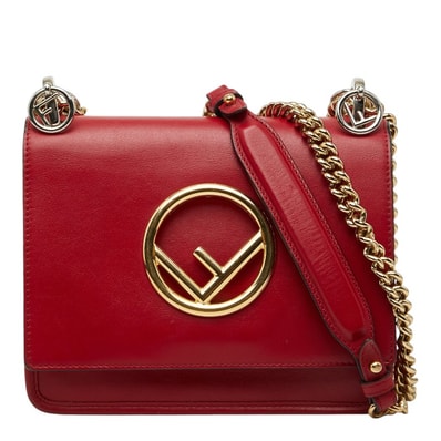 フェンディ ミニ キャナイ エフ チェーン ショルダーバッグ 8BT286 レッド レザー レディース FENDI 【中古】