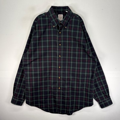 古着 ブルックスブラザーズ Brooks Brothers 長袖シャツ ボタンダウン 胸ポケット M ネイビー系 チェック メンズ