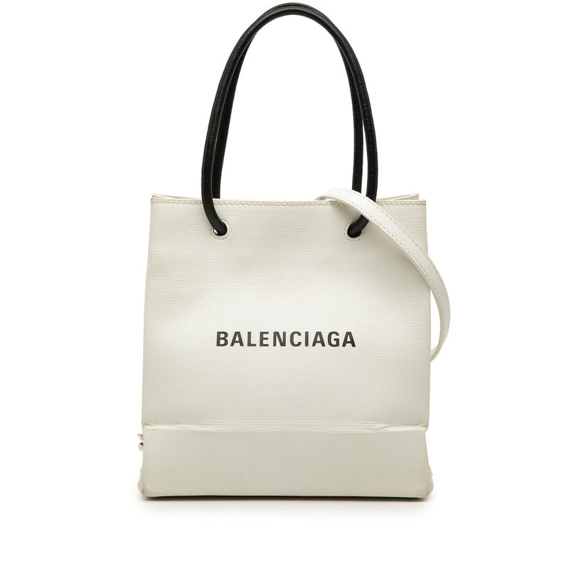 バレンシアガ ショッピング トートXXS ハンドバッグ ショルダーバッグ 2WAY 572411 ホワイト ブラック レザー レディース BALENCIAGA 【中古】