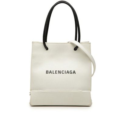 バレンシアガ ショッピング トートXXS ハンドバッグ ショルダーバッグ 2WAY 572411 ホワイト ブラック レザー レディース BALENCIAGA 【中古】