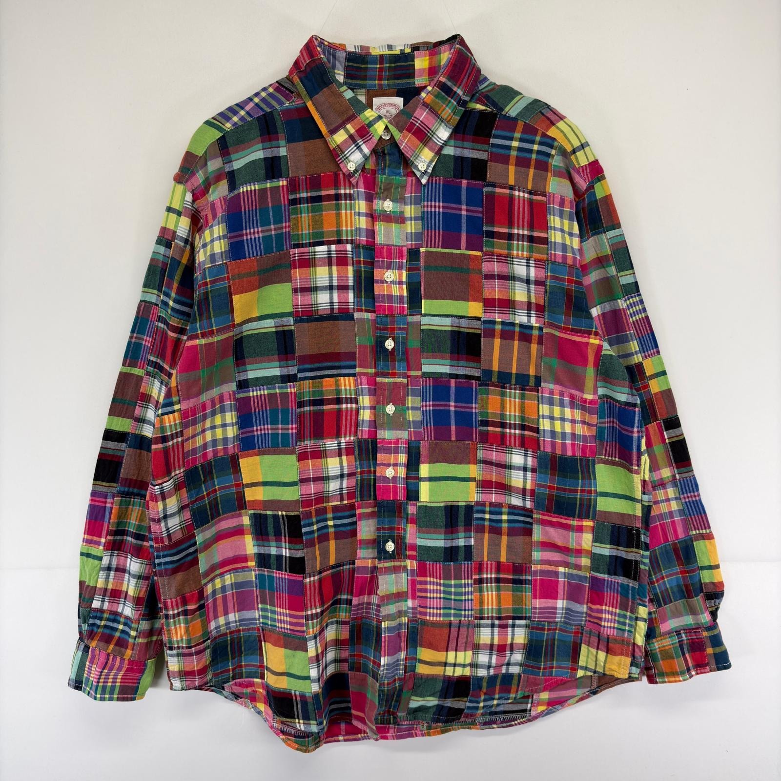 古着 ブルックスブラザーズ Brooks Brothers 長袖シャツ ボタンダウン パッチワーク 346 大きいサイズ XL マルチカラー チェック メンズ
