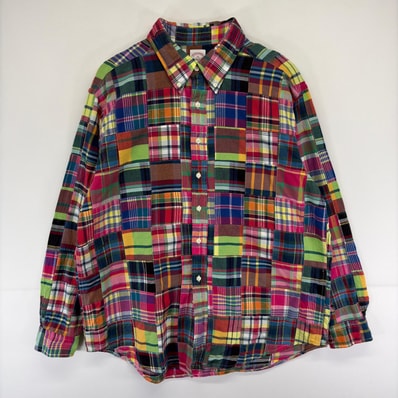 古着 ブルックスブラザーズ Brooks Brothers 長袖シャツ ボタンダウン パッチワーク 346 大きいサイズ XL マルチカラー チェック メンズ