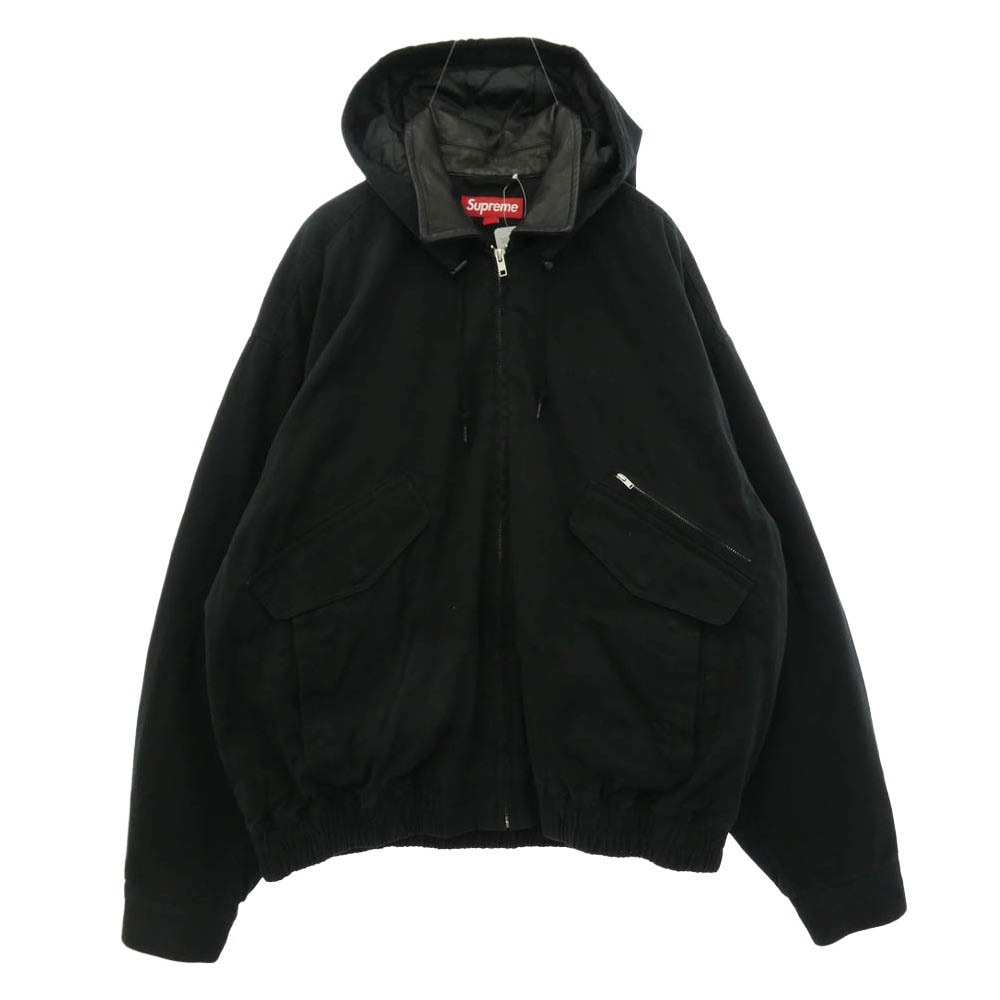 Supreme シュプリーム 23AW Leather Collar Utility Jacket 襟レザー フード着脱可能 レザーカラー ユーティリティ ジャケット ブラック系 L【中古】
