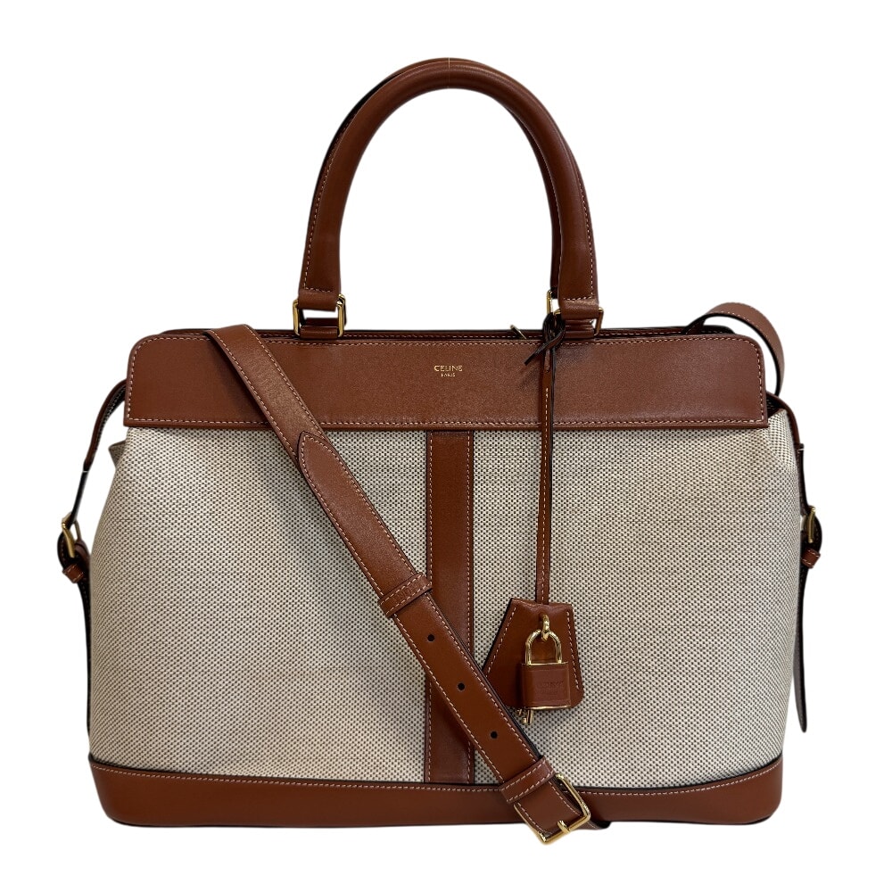 セリーヌ CELINE ショルダーバッグ カバドフランス 2way ハンド レザー切替 ベージュ
