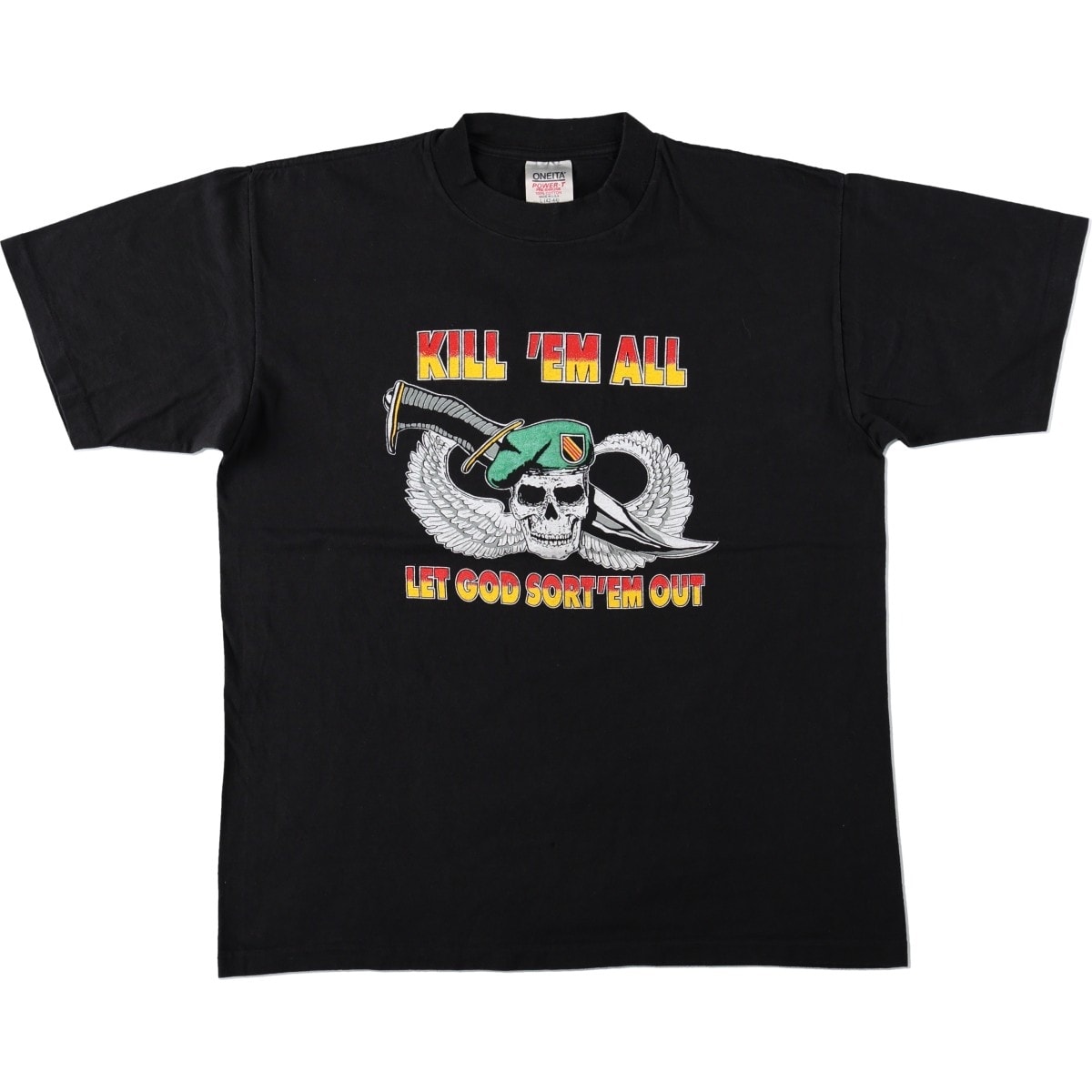 古着 90年代 オニータ ONEITA POWER-T ドクロ柄 スカル柄 プリントTシャツ USA製 メンズL相当 ヴィンテージ/eaa664341