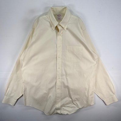 古着 ブルックスブラザーズ Brooks Brothers 長袖シャツ ボタンダウン 胸ポケ L イエロー系 無地 メンズ