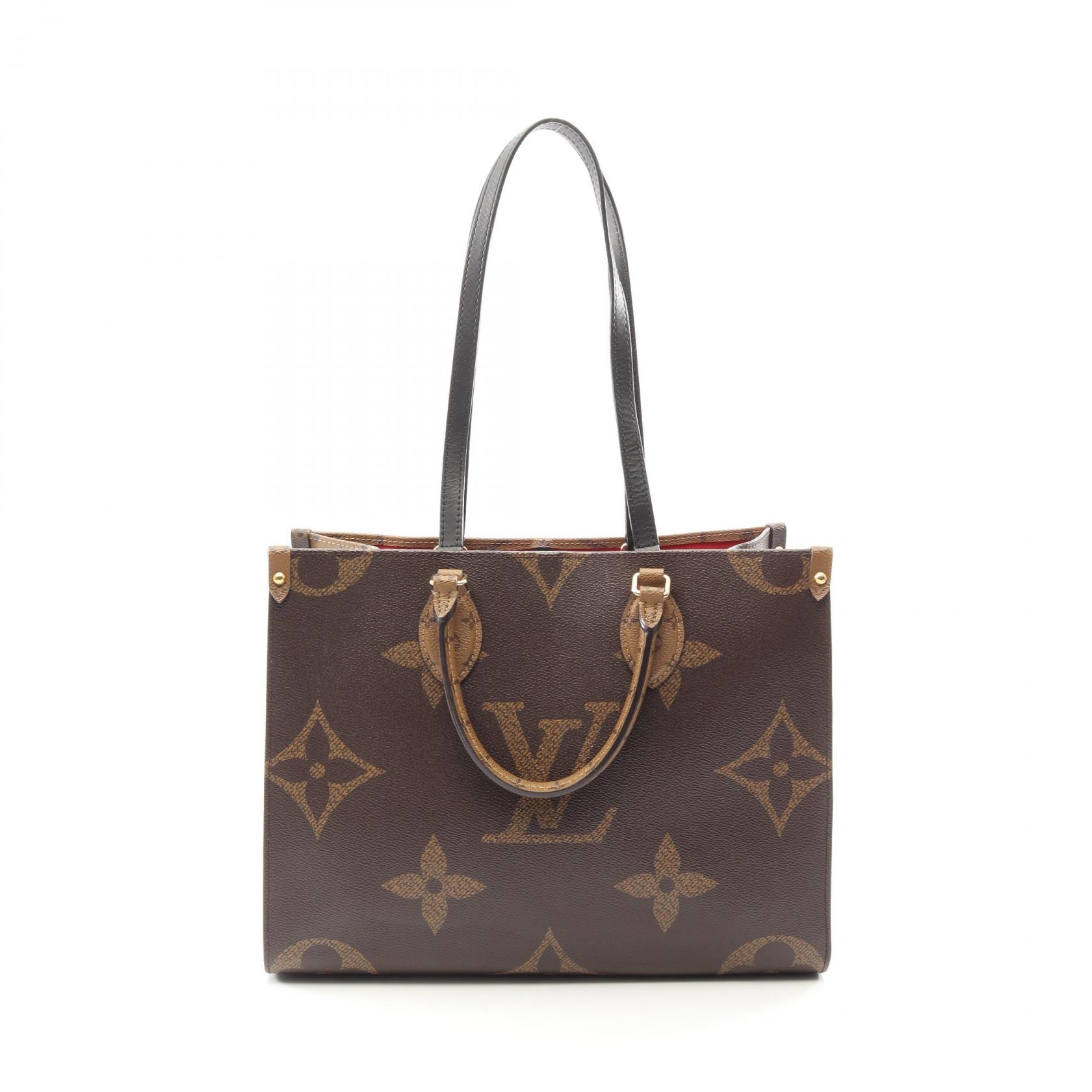 ルイ・ヴィトン LOUIS VUITTON オンザゴーMM モノグラムジャイアント リバース 2WAY トートバッグ バッグ PVCコーティングキャンバス レザー モノグラム・ジャイアントリバース ベージュ レディース ブラウン系