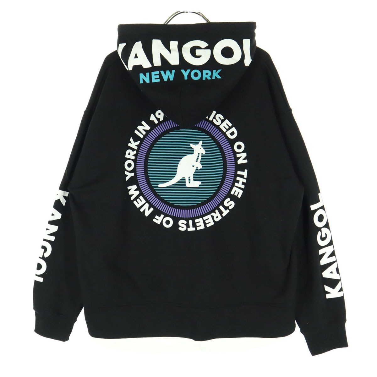 KANGOL カンゴール 裏起毛 バックプリント 長袖 パーカー S ブラック