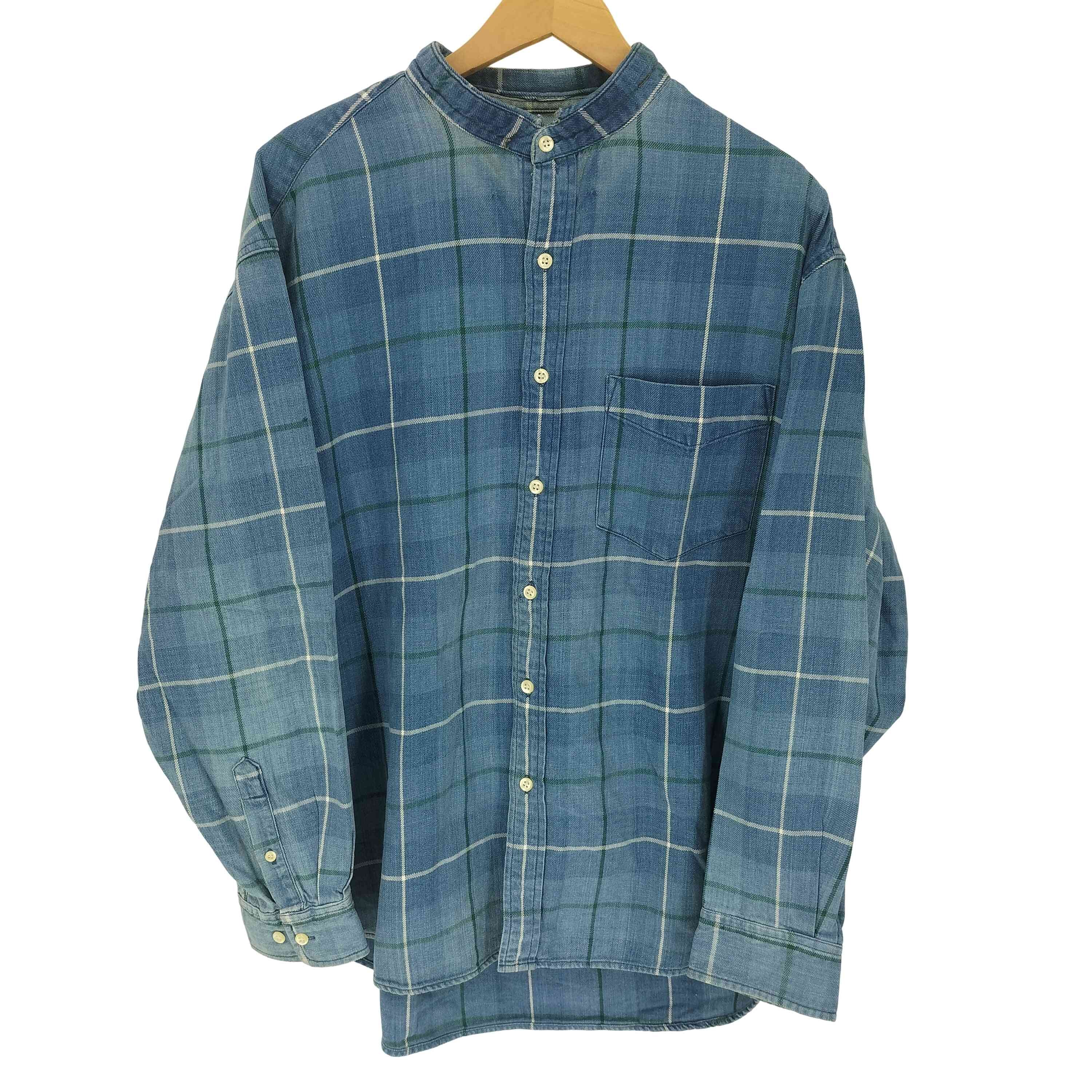 90S OLD デカタグ チェック カット バンドカラー L/S シャツ【1142461601033】