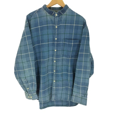 90S OLD デカタグ チェック カット バンドカラー L/S シャツ【1142461601033】