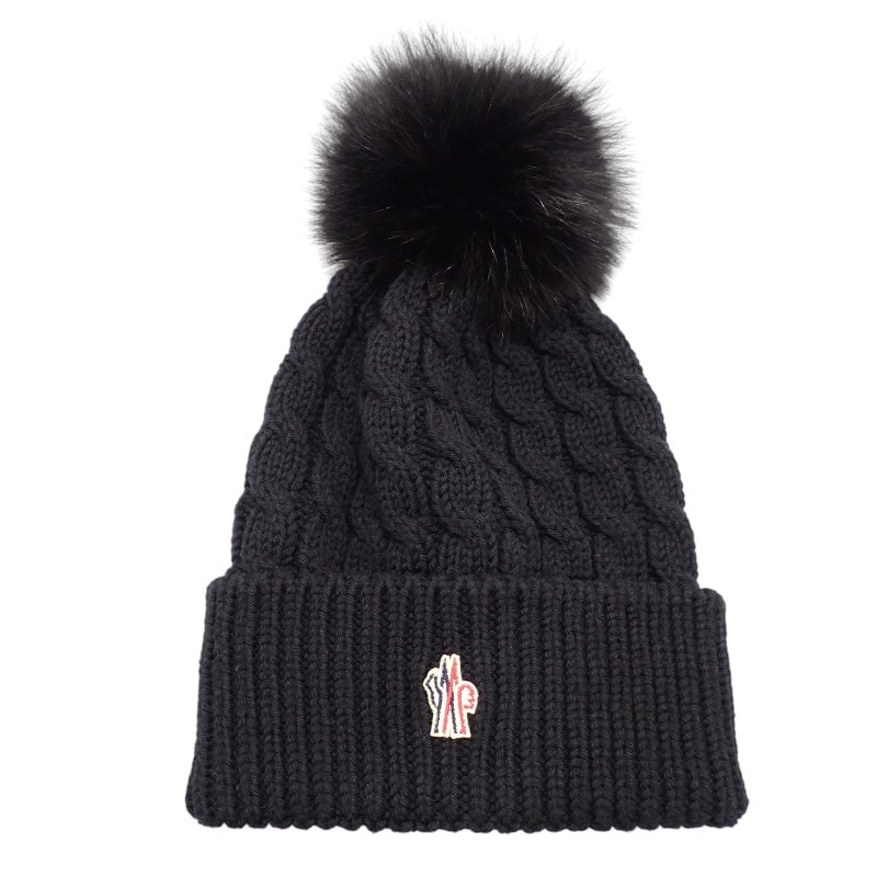 モンクレール MONCLER ボンボン付きビーニー F20983B70001_0402A ニットキャップ ウール フォックス ブラック メンズ レディース【中古】【ABランク】
