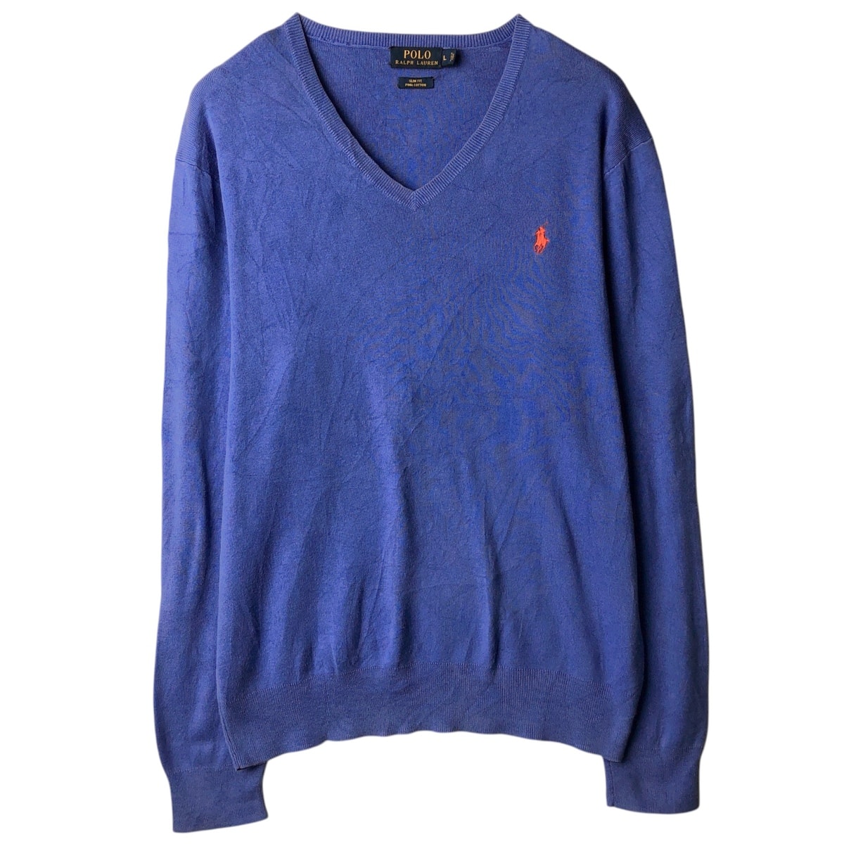 古着 ラルフローレン Ralph Lauren POLO RALPH LAUREN SLIM FIT Vネック ピマコットンニットセーター メンズL相当/eaa637200