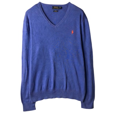 古着 ラルフローレン Ralph Lauren POLO RALPH LAUREN SLIM FIT Vネック ピマコットンニットセーター メンズL相当/eaa637200