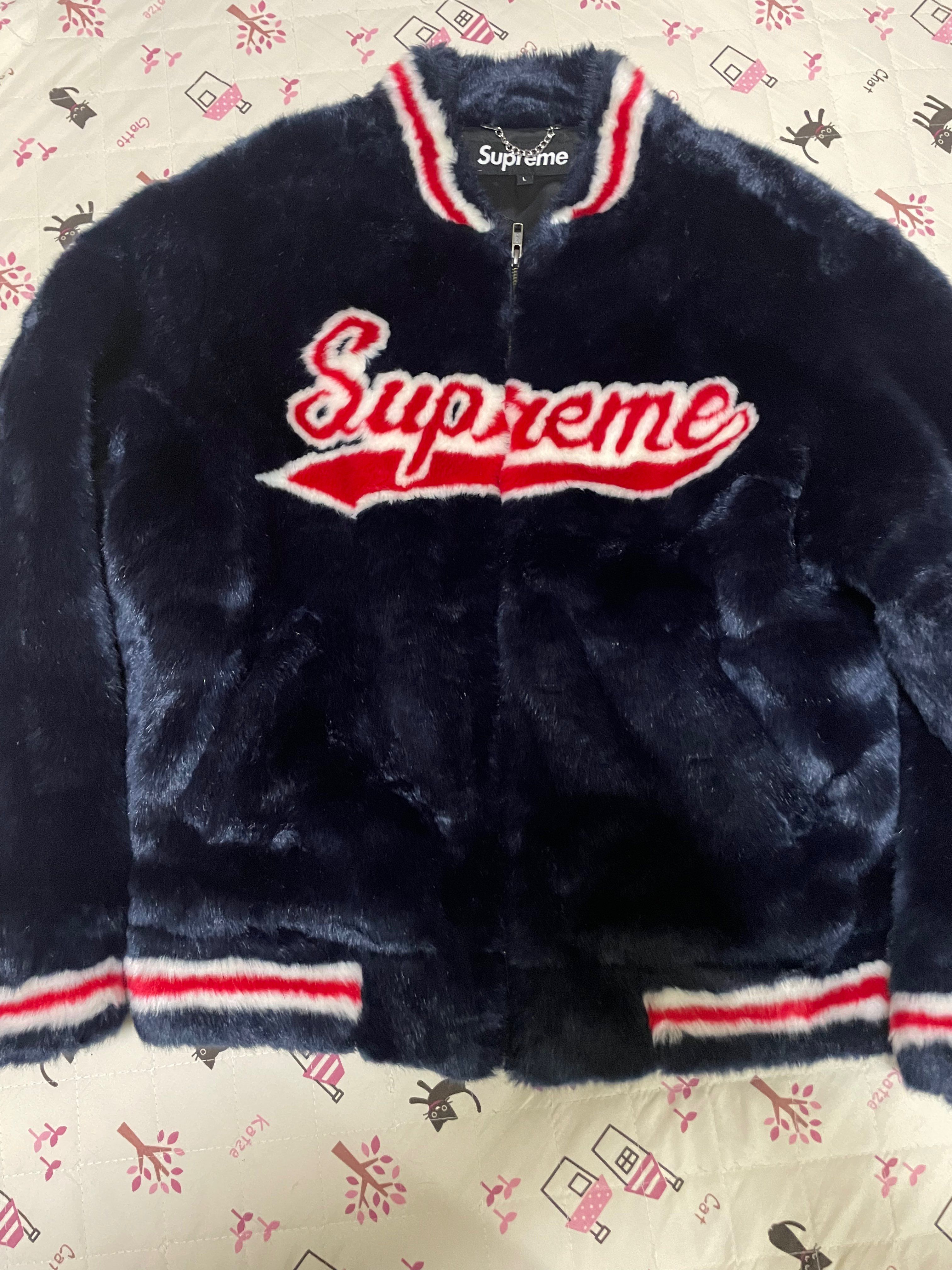 Supreme Faux Fur Varsity Jacket "Navy"