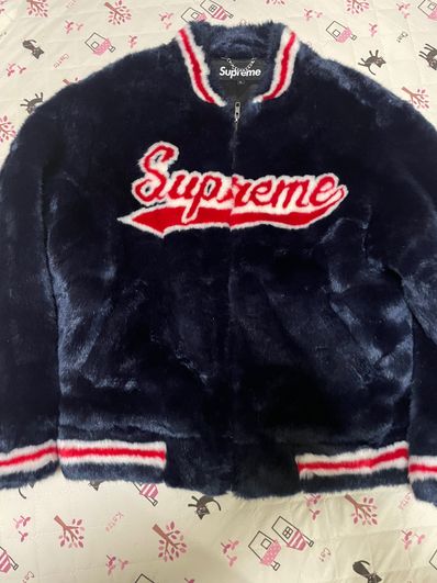 Supreme Faux Fur Varsity Jacket "Navy"