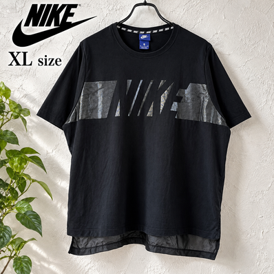NIKE ナイキ 異素材切替 Tシャツ XL 黒 ビッグロゴ シアー