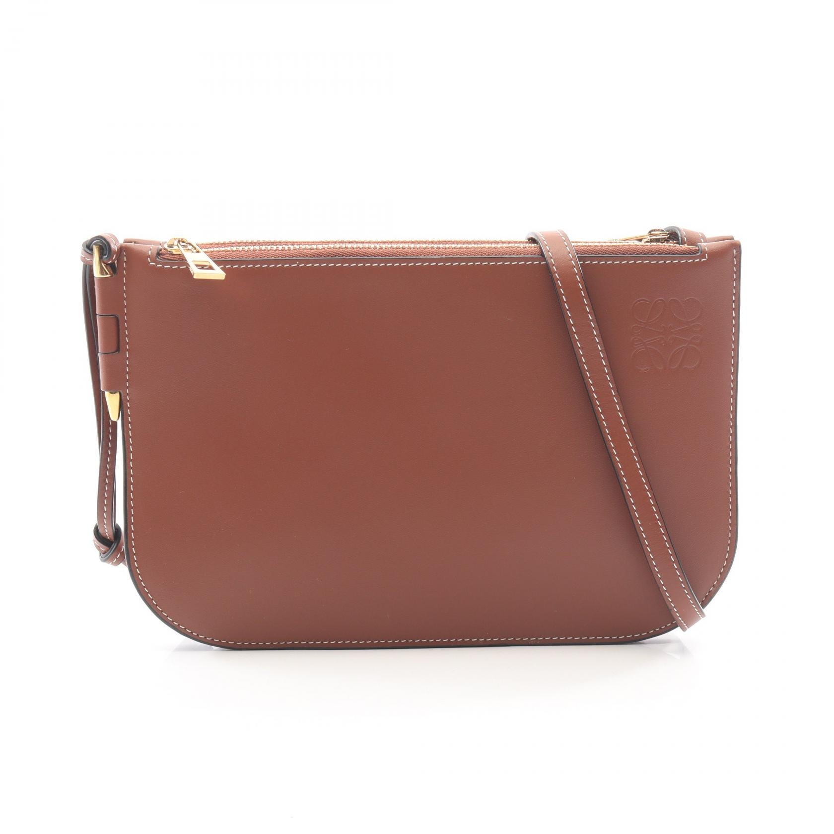 ロエベ LOEWE GATE DOUBLE ZIP POUCH ゲート ダブルジップ ポーチ ショルダーバッグ バッグ レザー レディース ブラウン系 113.54.Z43 【中古】