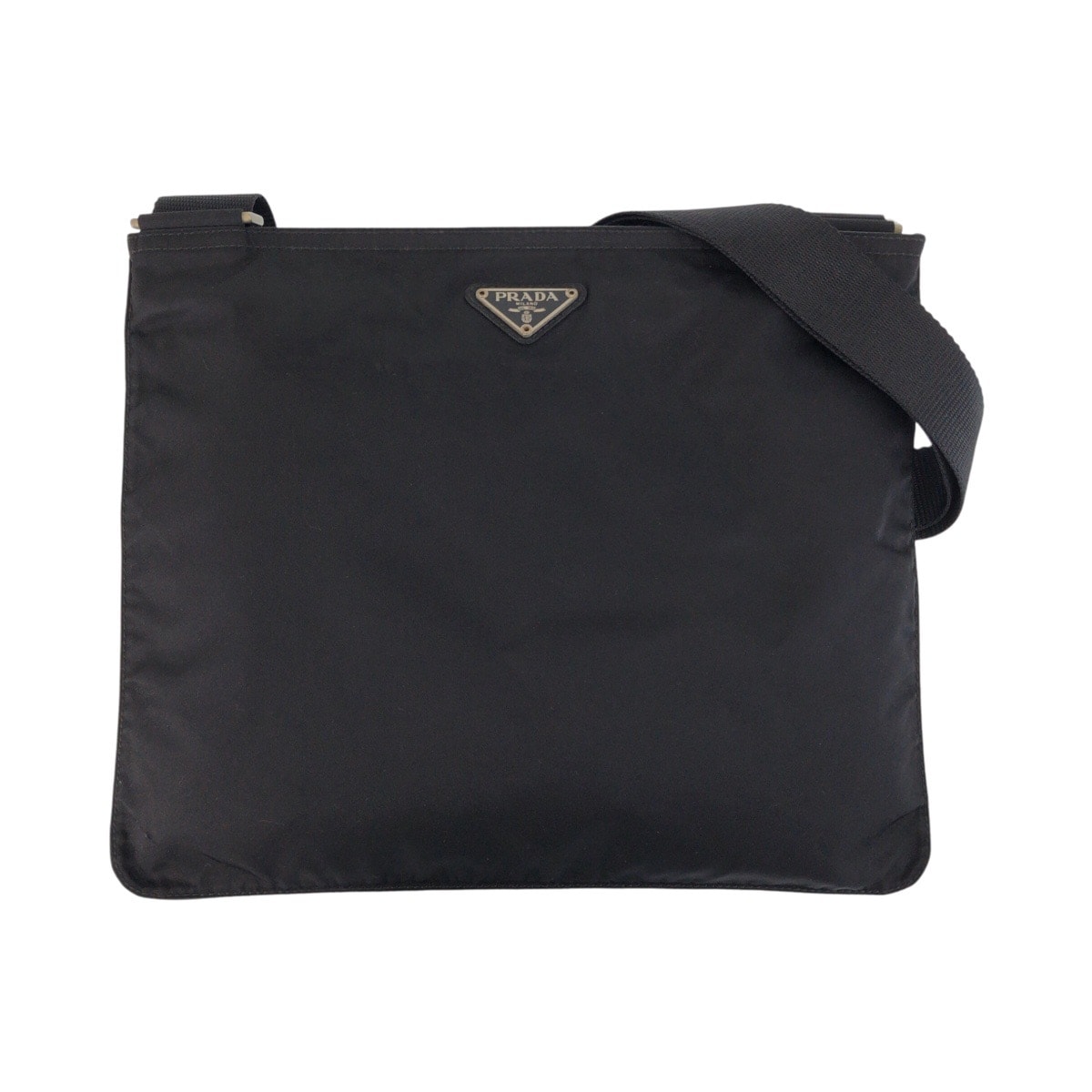 美品 PRADA プラダ テスート 三角ロゴプレート ブラック 黒 シルバー金具 ナイロン ショルダーバッグ メッセンジャーバッグ 604336 【中古】