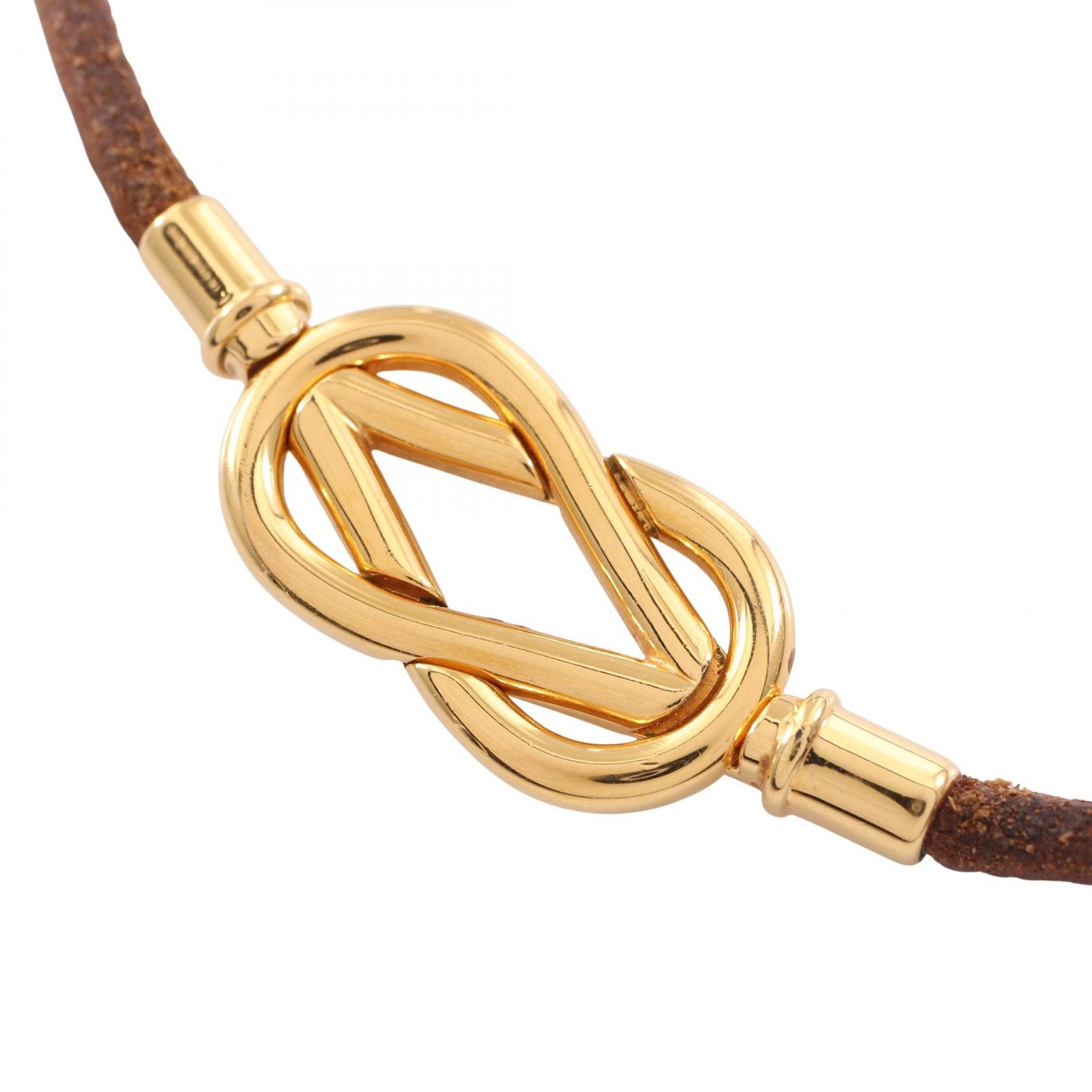 Hermes HERMES 더블 팔찌 목걸이 쥬얼리 GP (금도금) 가죽 골드 여성 골드/브라운 [중고]