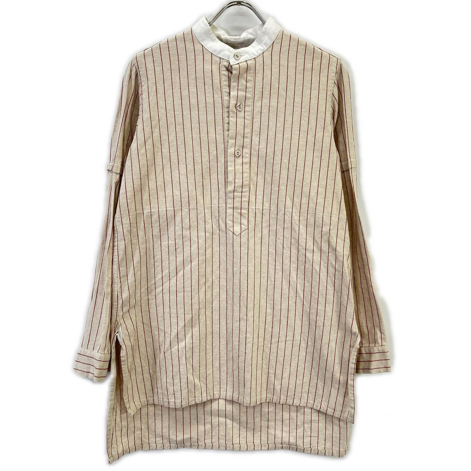 ニードルズ ベージュ ストライプバンドカラー ロングシャツ S