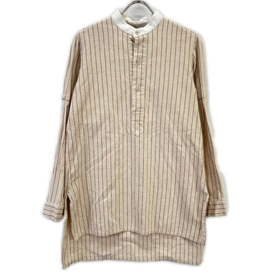 ニードルズ ベージュ ストライプバンドカラー ロングシャツ S