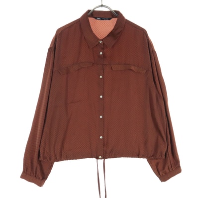 美品 ZARA ザラ ドット柄 長袖 シャツ L ブラウン