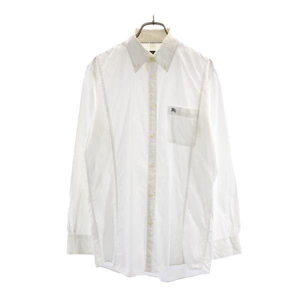 BURBERRY BLACK LABEL バーバリーブラックレーベル 三陽商会 ストライプ地 長袖 ボタンダウンシャツ 39 白