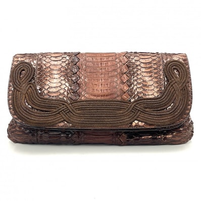 BOTTEGA VENETA(ボッテガヴェネタ) パイソン クラッチバッグ ブラウン パイソンレザー がま口 ヴィンテージ レディース 【中古】