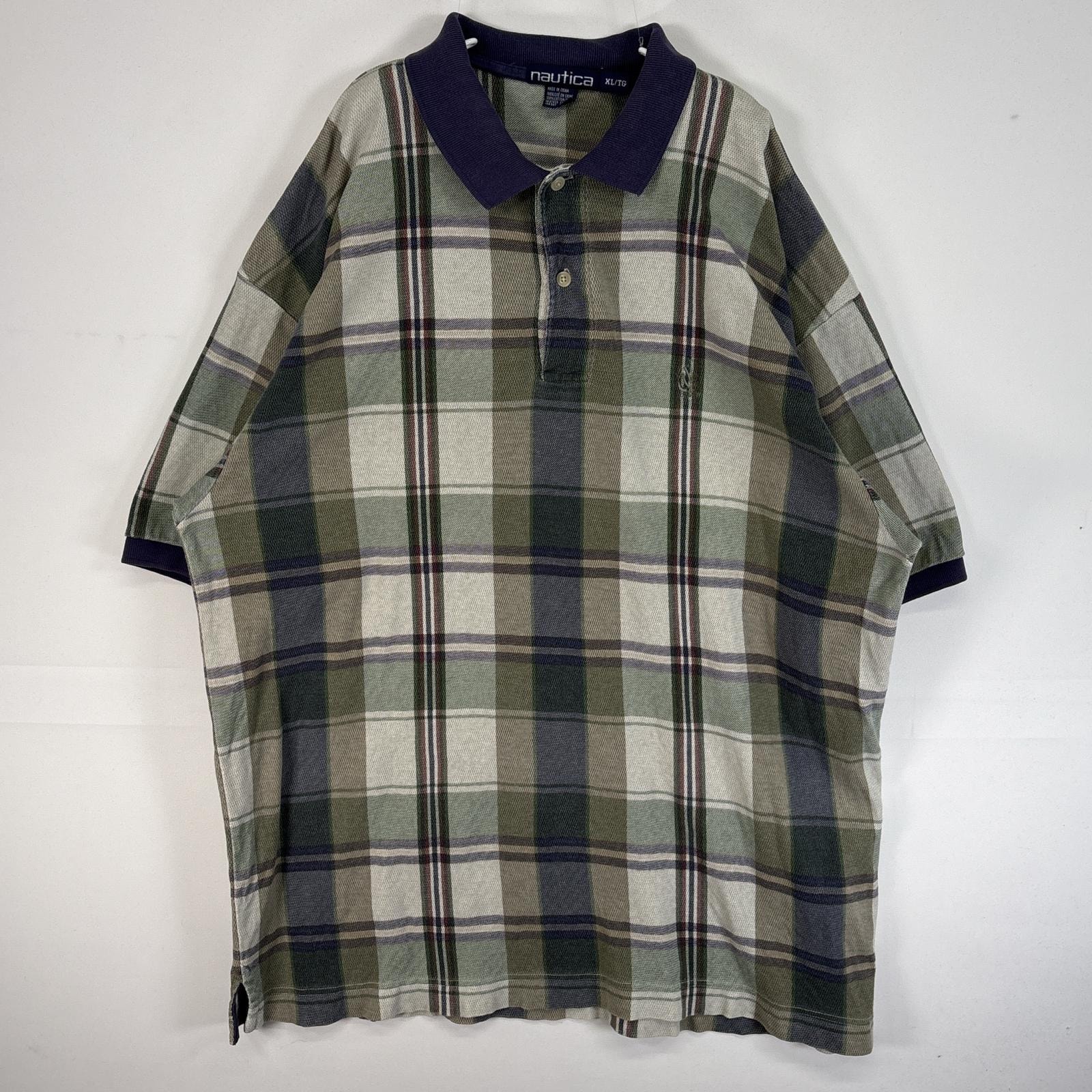 古着 90's/90年代 ノーティカ NAUTICA 半袖 ポロシャツ ロゴ 刺繍 大きいサイズ 肉厚 チェック XL  ベージュ系 マルチカラー メンズ