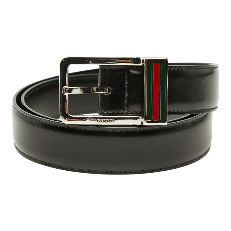 グッチ シェリーライン スクエアロゴ バックルベルト 162938 ブラック シルバー レザー メンズ GUCCI 【中古】